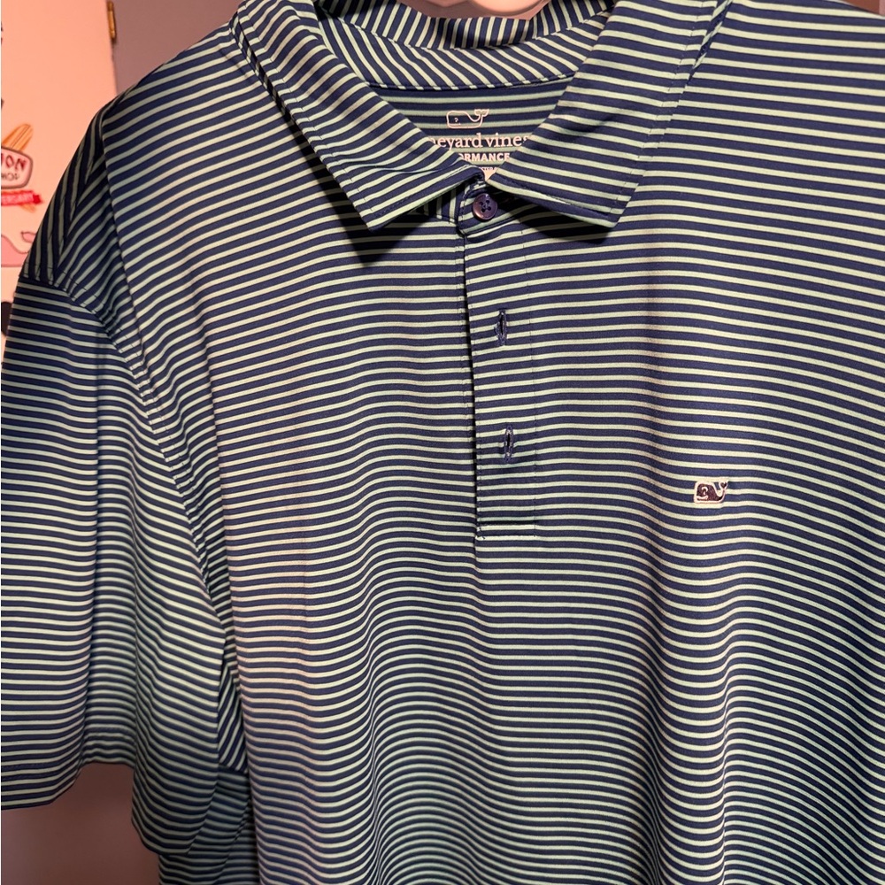 Vineyard Vines Men's Striped Polo in blue and green